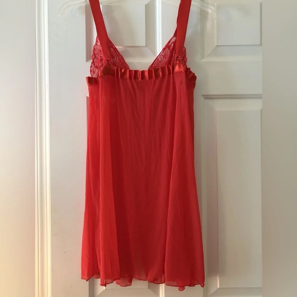 Cosabella Erin Fetherston Red Open Front Mesh/Lace Chemise Ribbon Bow Size M - Picture 2 of 8